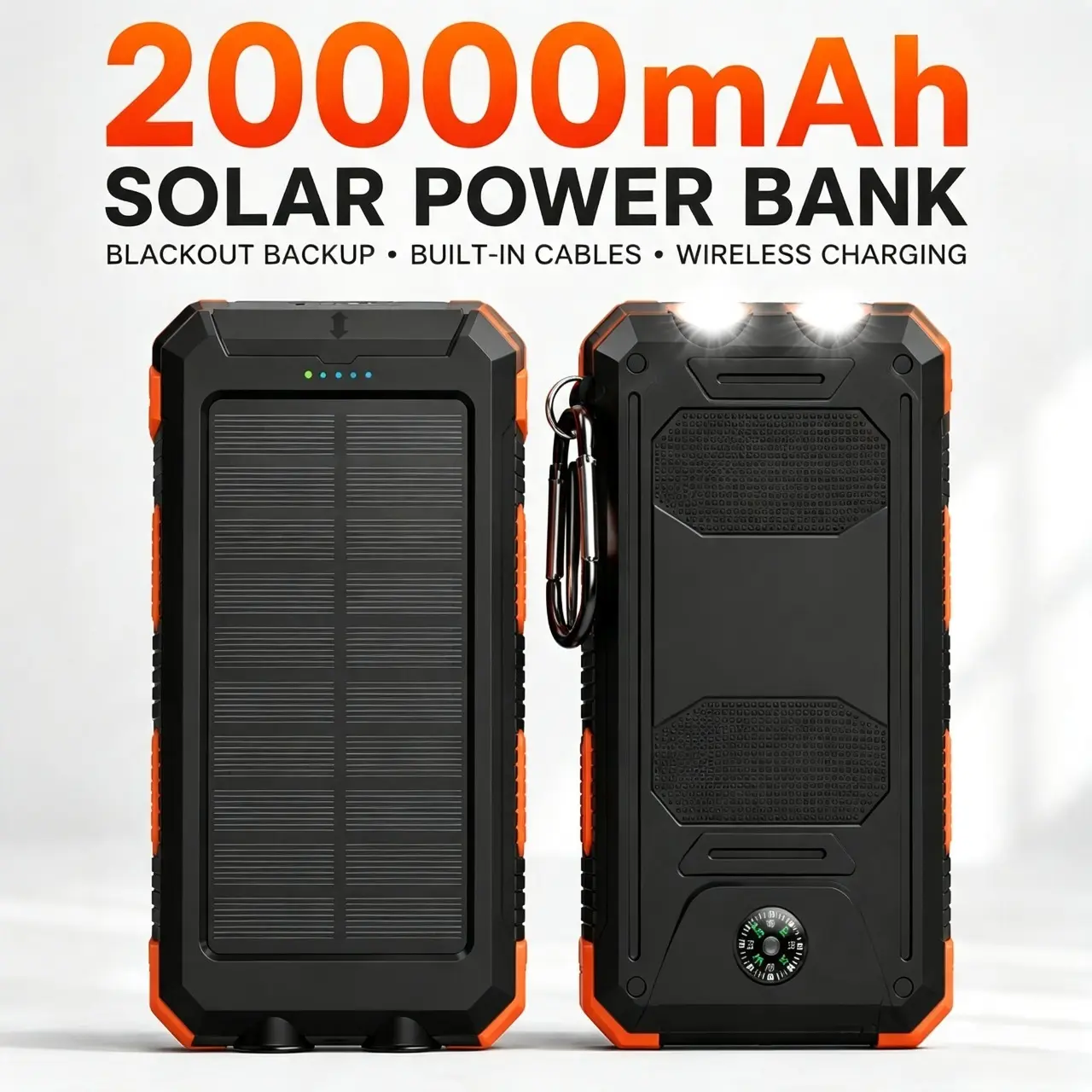 20000mAh High‑Capacity Solar Power Bank, Portable Solar Panel Phone Charger, QC3.0 Dual USB Output Emergency Backup Battery for Outdoor Activities