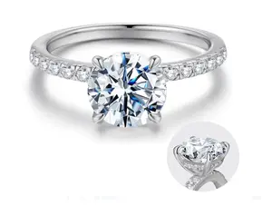 MONOOC 2CT Roud D Cut Moissanite Rings for Women 4 Prong VVS1 Moissanite Engagement Copper Band Perfect Birthday Engagement Wedding Anniversary Solitaire Rings