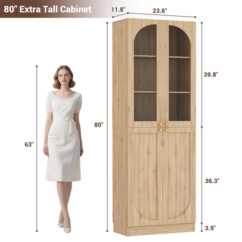 80" Tall Wood Kitchen Pantry Storage Cabinet, Freestanding 6-Tiers Buffet Cabinets with 4 Doors & Adjustable Shelves for Dining Room, Living Room