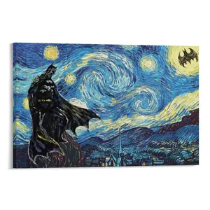 Van Gogh's Starry Sky Pattern Canvas  Poster Canvas Home decor wall canvas printing, Modern Art Bat Character Posters, Wall Art Decor for Home Living Room Bedroom Office, Halloween Canvas Home decor wall canvas printing