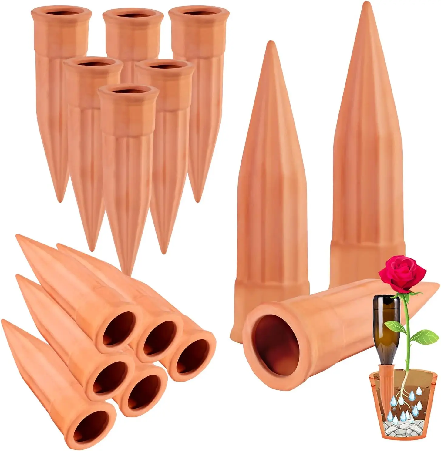 10 Pack Terracotta Self Watering Plant Stakes - Automatic Plant Waterer Spikes for Indoor Outdoor Plants, Vacation Plant Watering System Garden Watering Stakes