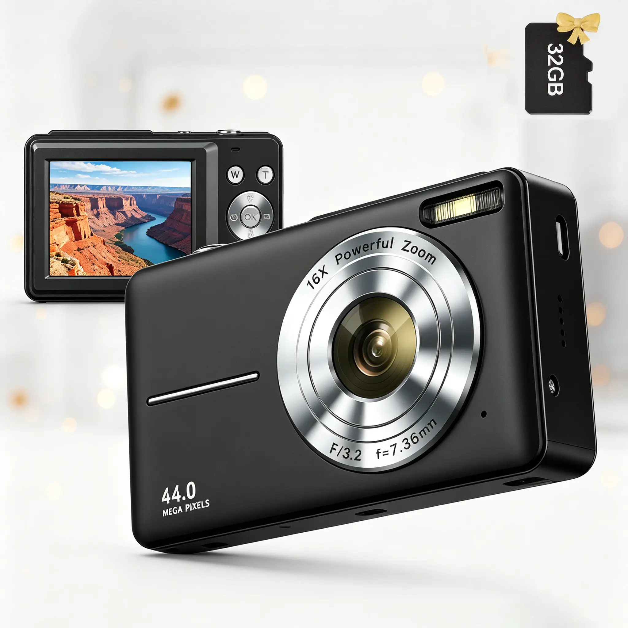 2026 Portable Mini Digital Camera - FHD Point-and-Shoot, 16X Digital Zoom, Anti-Shake, Self-Timer, USB Rechargeable, 32GB SD Card, Wrist Strap, Chip-Equipped Gadgets for Purse, Teen Boy Girl Gift, Cool Stuff for Daily Photography #summervibes tiktokshopba