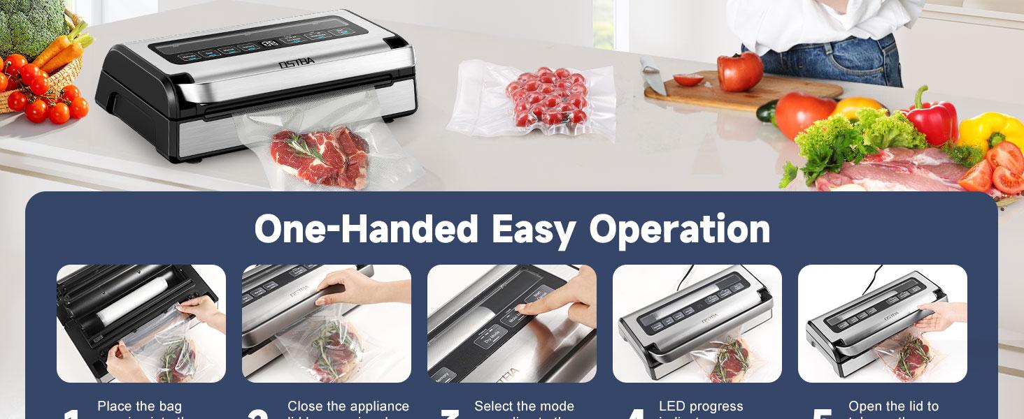 OSTBA 180W Vacuum Sealer Machine, 12-in-1 Double Pump Food Saver with Built-in Cutter & Bag Storage, Easy-Lock Handle, Dry & Moist & Marinate, Memory Function, Includes 1 Roll of Vacuum Bags & Hose