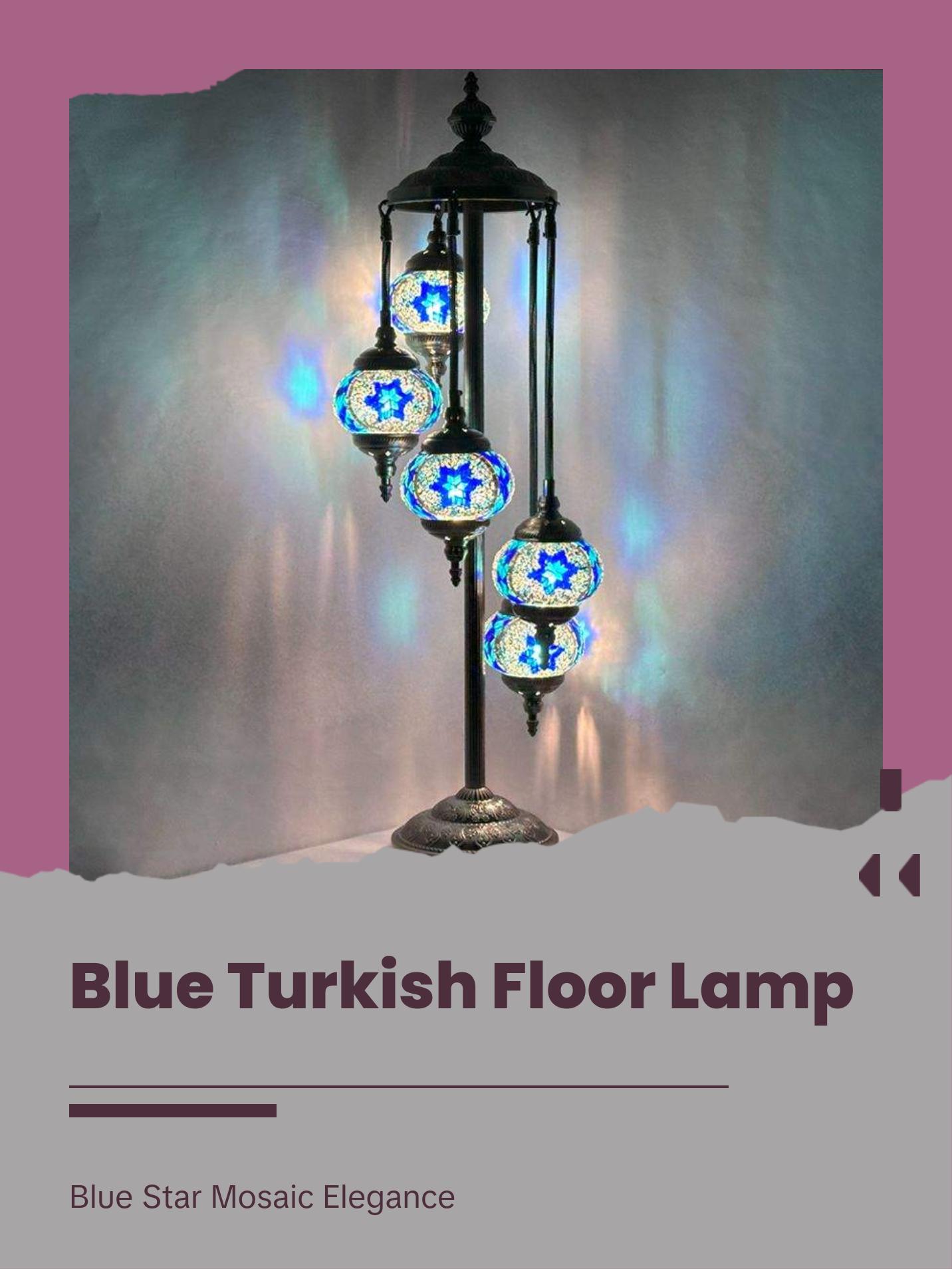 Majestic Blue Turkish Floor Lamp with 5 Mosaic Globes