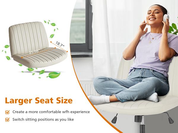 SweetFurniture S - Criss Cross Office Chair with Wheels, Wide Armless Home Office Desk Chair with Dual-Purpose Base, Swivel Height Adjustable