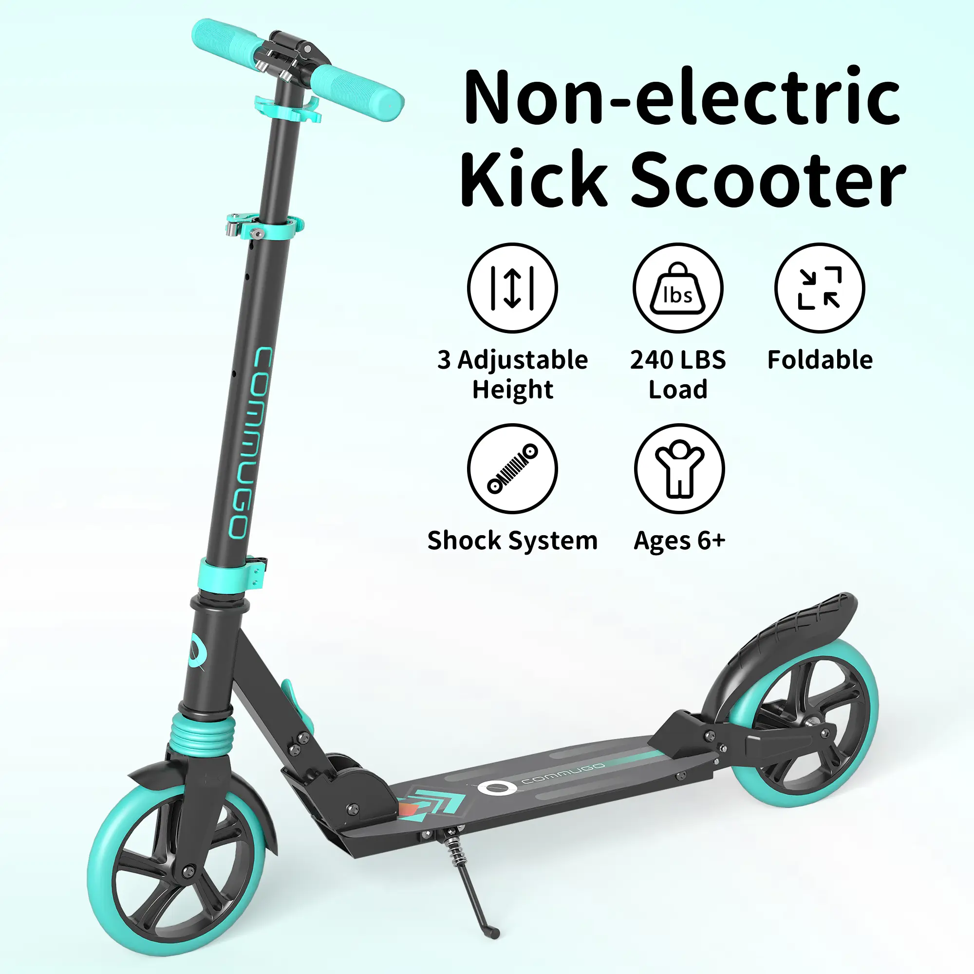 Commugo T1pro Kick Scooter for Kids & Teens - Foldable Lightweight Design with Suspension, 8 Inch Wheels & Heavy-Duty Anti-Slip Grip | Perfect for Campus Travel, Short-Distance Family Outings Max Load 240 LBS Folding Escooter Adjustable Height Handlebars,