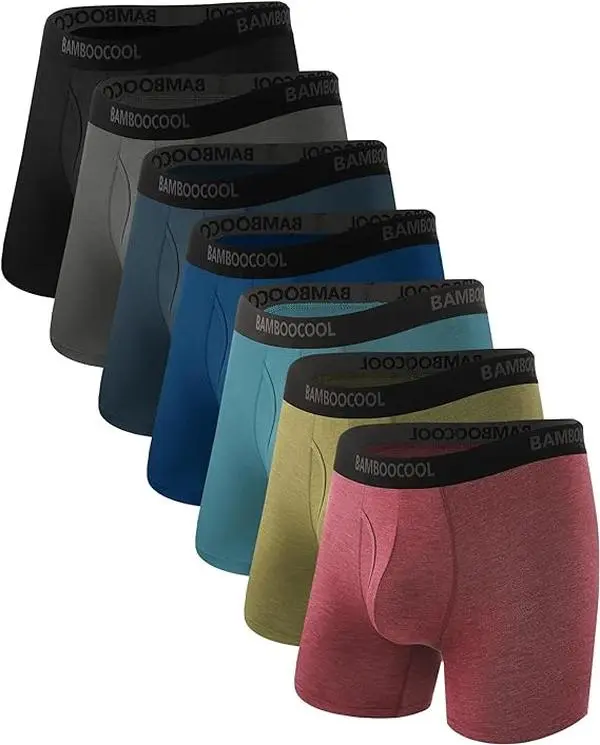 BAMBOO COOL Boxer Briefs for Men, 7-Pack Plain & Soft Bamboo Fabric Basics with 3D Pouch, Breathable and Moisture-Wicking, Underwear Boxers, Boxed Set Men's Boxer Briefs