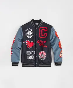 Chucky Nice Guy Varsity Jacket, Black Casual Menswear Top & Coat, with Custom Graphic Print, Button Closure, Pockets