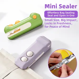 Mini Snack Bag Sealing Machine, 2 in 1 Heat USB Rechargeble Snack Bag Sealer, Mini Bag Sealer with Cutter and Magnet, Portable Resealer Machine for Snack Plastic Bags Chip Food Storage Travel