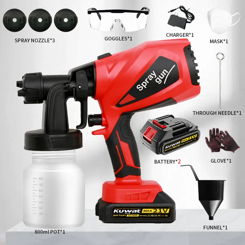 Kuwat Cordless HVLP High Efficiency Power Tool Paint Sprayer - 3 Spray Patterns, 800ml Container, Portable Adjustable Copper Motor Power Tool for Auto Repair, DIY Home Renovation, Paint Spraying Tool, Power Tools