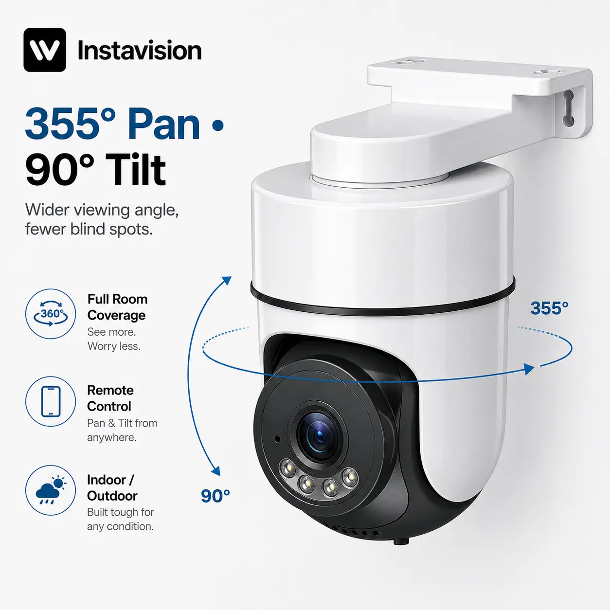 Plug-In WiFi Security Camera, 360° PTZ Indoor/Outdoor Camera with Motion Alerts, Night Vision, Two-Way Audio & App Control