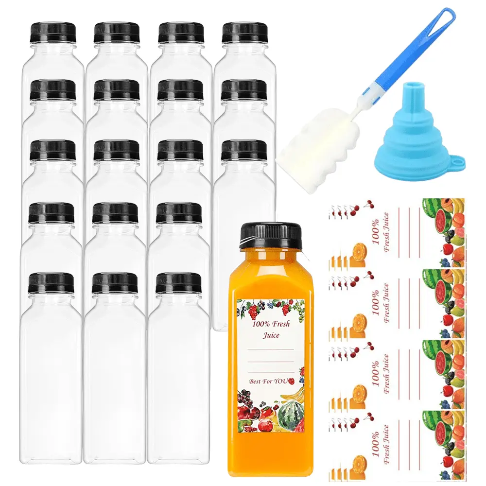 20pcs 16oz Juice Bottles, Plastic Juicing Bottles with Caps, Clear Drink Containers with Lids for Drinking, Smoothie and Other Beverages