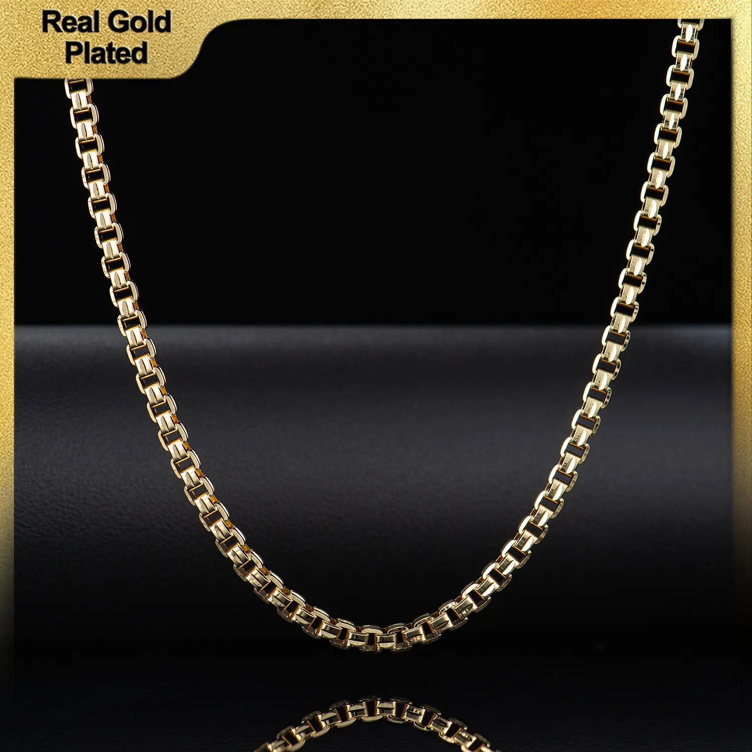 Holylegend 14K Real Gold-Plated Geometric Box Link Chain Necklace for Men & Women, Polished Statement Jewelry, Secure Lobster Clasp, Hip Hop Streetwear Gift
