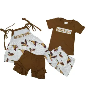 Summer Daddy's Girl / Dadd's Boy Embroidered  Duck Strap Brown Casual Shorts Sets cute clothes set