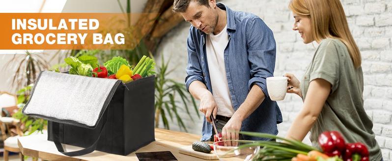 LMMAKE Insulated Cooler Bag - Large Capacity, Triple-Layer Non-Woven Fabric, Secure Zipper Closure, Collapsible & Stands Upright, Ideal for Food Delivery, Camping, & Market Visits