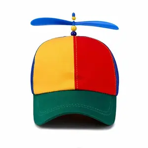 Unisex Cotton Baseball Cap - Colorful Rainbow Propeller Top, Multi-Color Hats, Casual Accessory with Helicopter Design for School Boy Fancy Dress