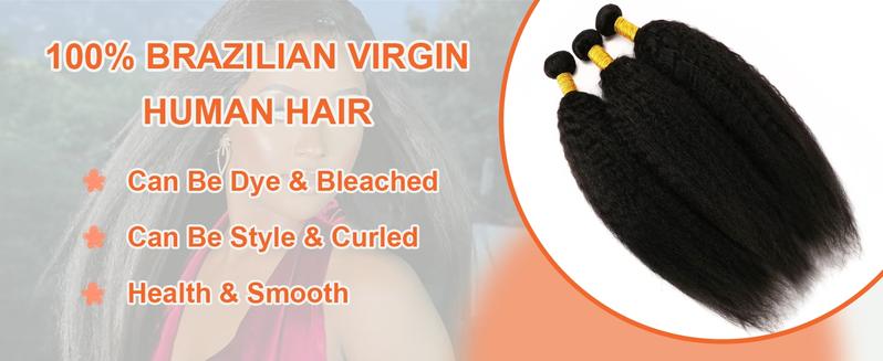 Megeen Human Hair Yaki Straight Bundles 12A 100% Human Hair Natural Black Human Hair Extensions Kinky Straight Full and Thick Remy Hair Bundles Brazilian Hair Weave