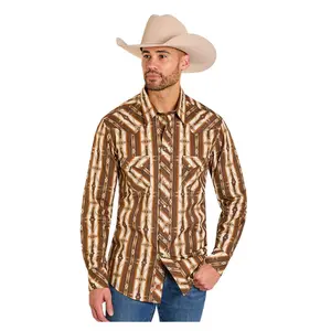 ROCK&ROLL Men's Stripe Printed LS Shirt in Rich Burgundy Hue - BMN2S07635