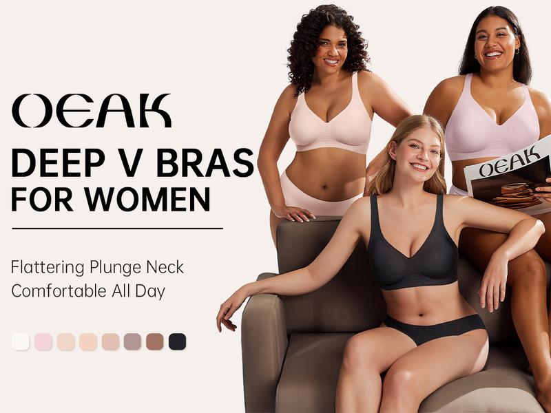 OEAK Womens Jelly Bras Wireless Comfortable Soft Push Up Bralettes Seamless Tshirts Bras Deep V Everyday Bras