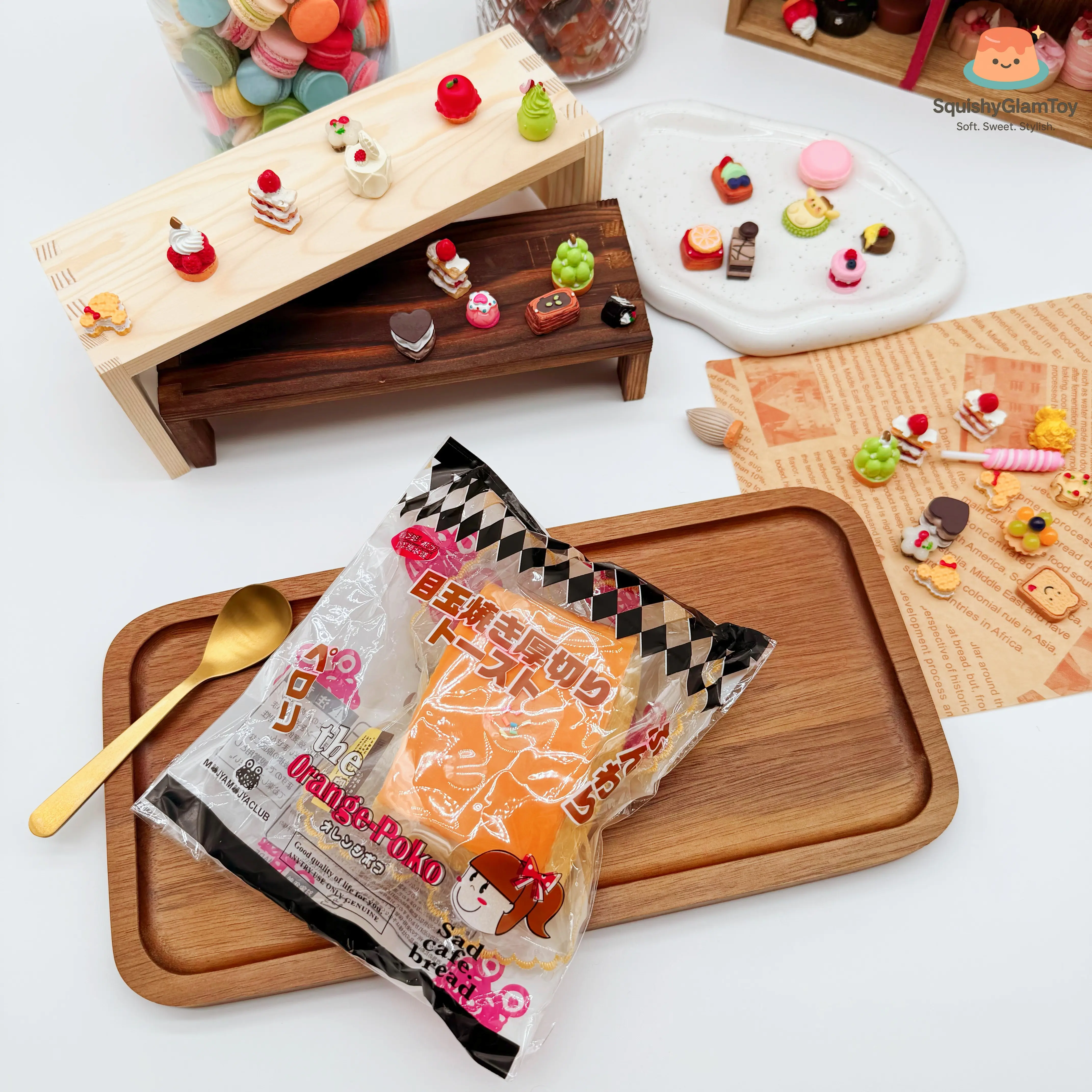 SquishyGlamToy Thick Cut Sponge Toast Squishy  Japanese Style Thick Toast | Orange Poko | Taba Squishy | Soft Slow Rising