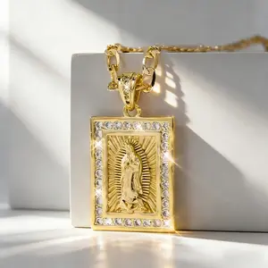 14K Gold-Plated PendantNecklace with 3A Zirconia, Bohemian Religious Jewelry - ExquisiteSquare Pendant with Embellishments, Perfect for Halloween Gifts,Christmas Celebrations, And Everyday Spiritual Adornments