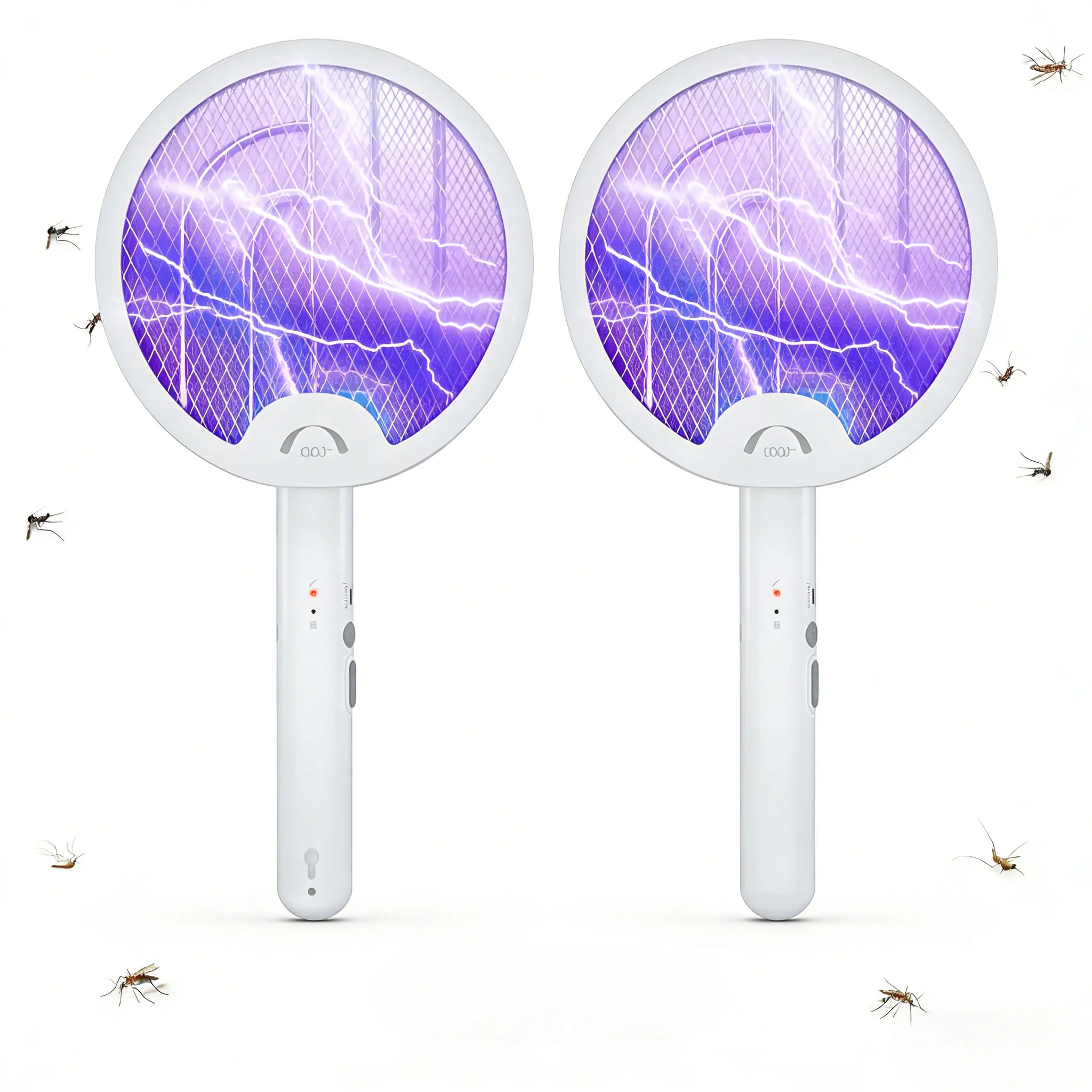Electric Fly Swatter Racket 2 Pack, 2 in 1 Bug Zapper with USB Rechargeable Base, 4000 Volt Mosquito Killer with 3-Layer Safety Mesh for Pest Insect Control for Indoor、Office、Backyard、Camping