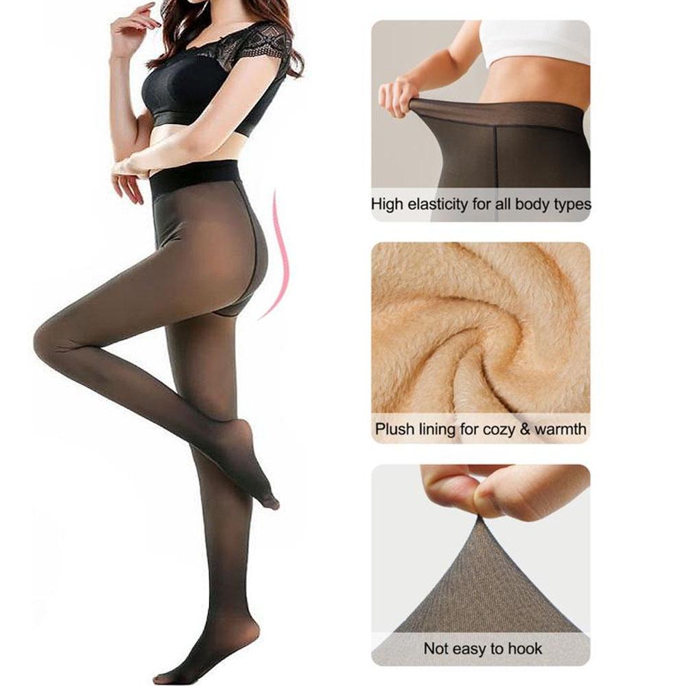 Women's Tights, Fleece Lined Thick Leggings, High Waist Elasticity Thermal Pantyhose Warm Womenswear, Winter Basic Minimalist Underwear, Thickness,Slims & Shapes Body