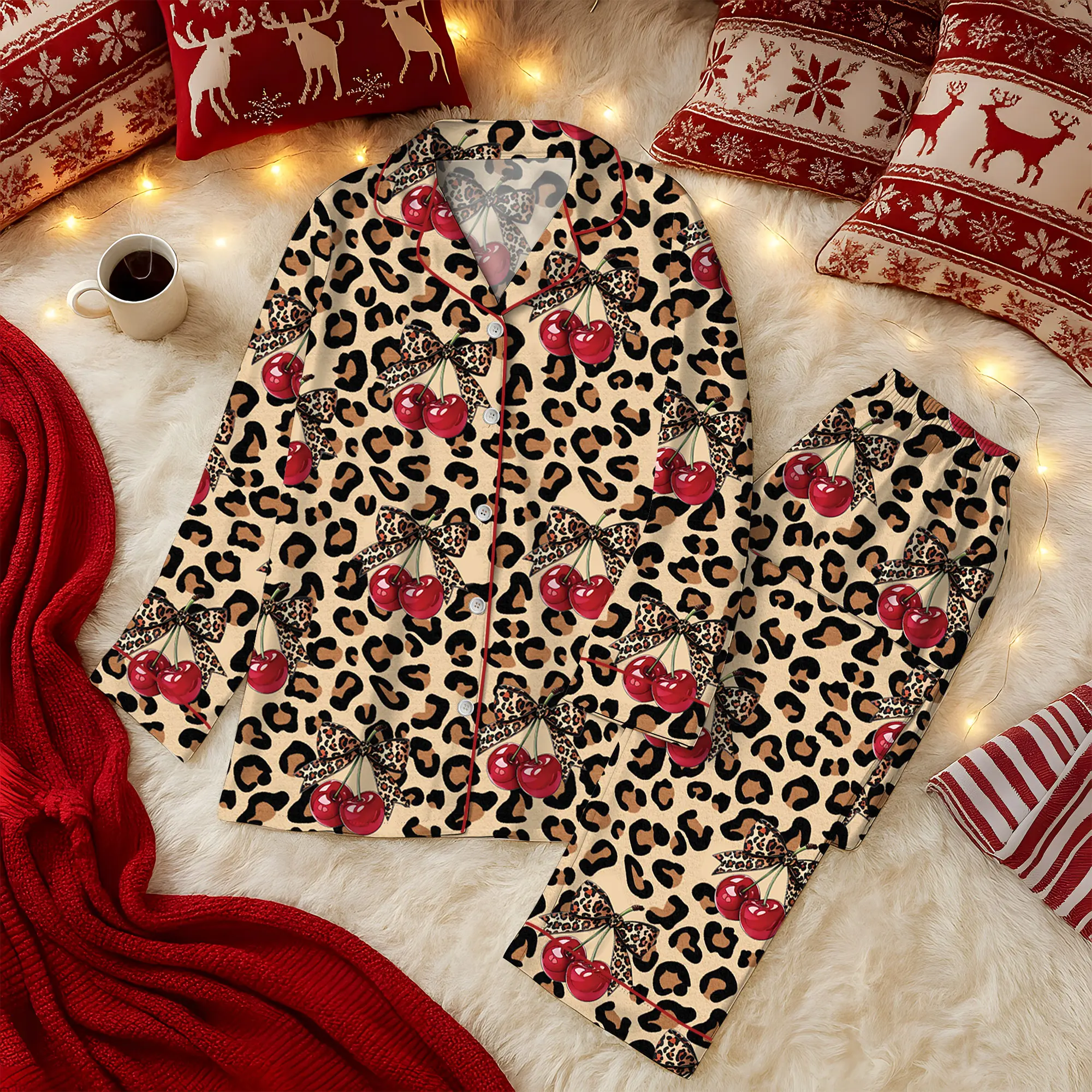Pajamas Set For Women's Leopard Print Drop Shoulder Top & Drawstring Pants Pyjama Set, Soft Casual Comfortable Long Sleeve Top & Pocket Trousers Pj Set, Women's Sleepwear for Spring & Fall, Glam Lounge Wear, Loungesetwomen, Women Fit Loungewear