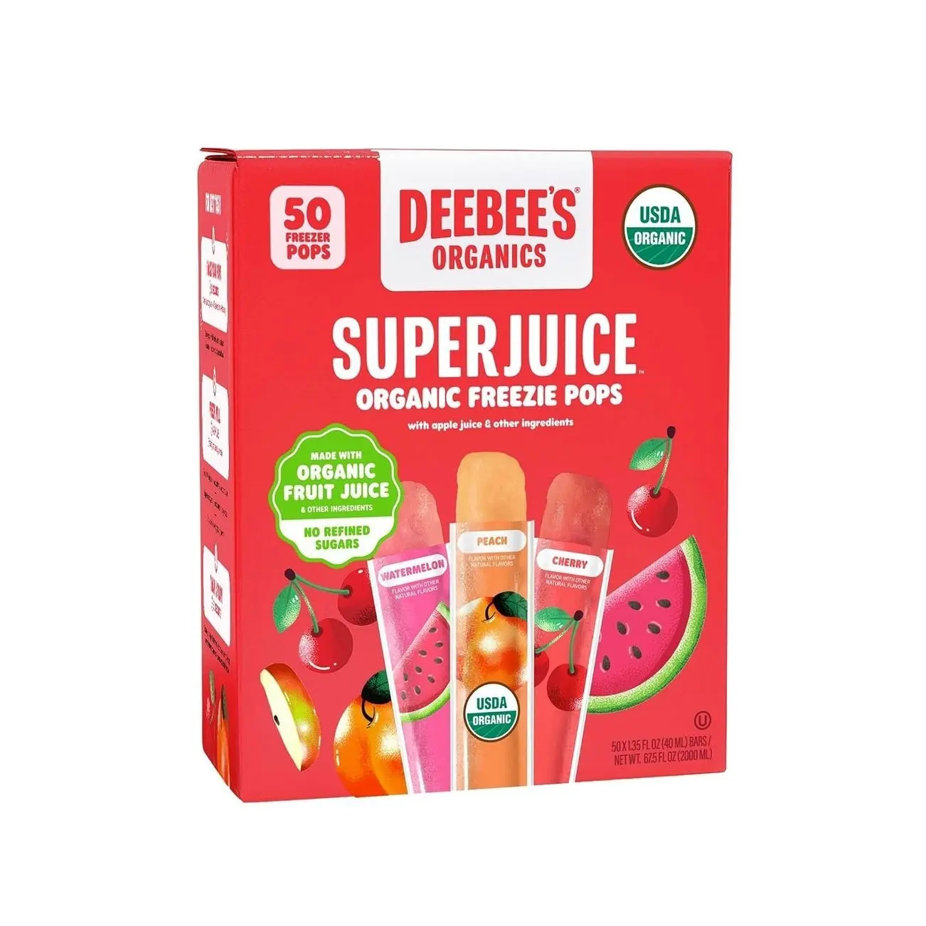 DeeBee's Organics SuperJuice Freezie Pops, Pack of 50 | No Refined Sugars, No Artificial Flavors, No Artificial Colors