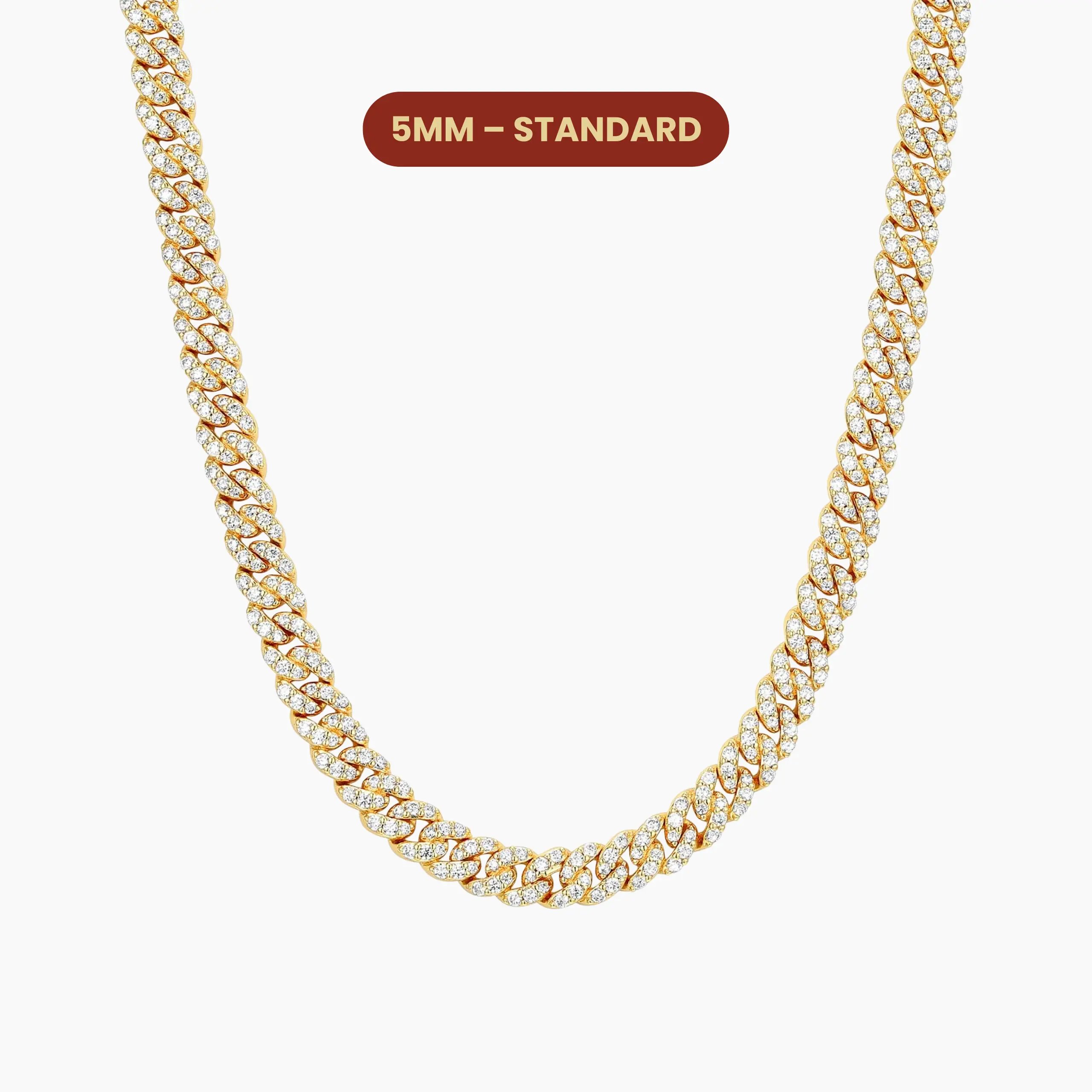 JAXXON Iced Out Cuban Link Chain 5mm - Gold - Diamond Simulants - Box Clasp