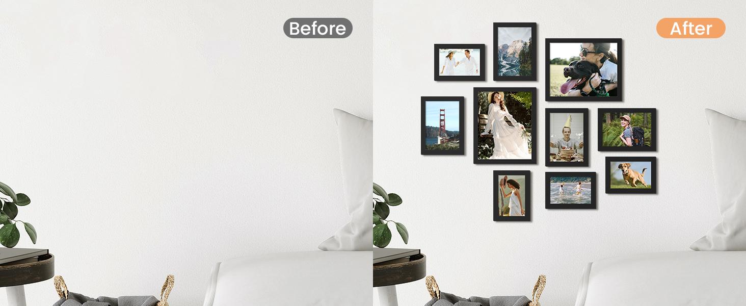 10 Pack Picture Frames Collage Wall Decor for Mounting or Tabletop Display, Photo Gallery Frame Set for Family, Multi Sizes Including 8x10, 5x7, 4x6, Black