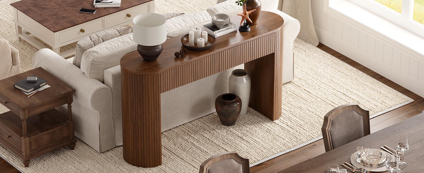 【SPOTLIGHT DAY】ONBRILL 55 Inch Console Table with 2 Drawers, Fluted Entryway Tables with Storage, Sofa Table Behind The Couch, Hallway Tables, Mid-Century Modern Foyer Table for Entryway, Hallway, Living Room