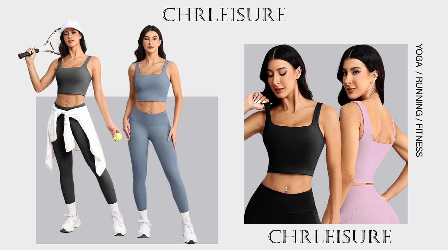 CHRLEISURE 3 Piece Workout Sets for Women High Waisted Leggings with Pockets Tummy Control Biker Shorts Yoga Sports Bra