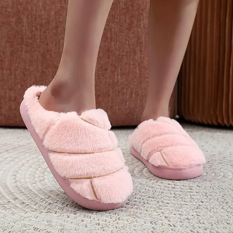 Plush Casual Home Slippers, Unisex Solid Round Toe Slip-On Shoes with Memory Foam and an Indoor/Outdoor Synthetic Rubber Sole, Fabric, Footwear, Slide, Slippers For Women, Soft Plush Warmth