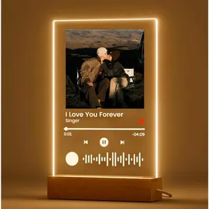 Personalized LED Night Light Photo Plaque with Scannable Song Code, Custom Music Plaque Night Light Gift for Valentine's Day, Gift for Boyfriend,Song Picture Frame, Custom Led Light Night Lamp, Custom Actylic Music Photo Plaque