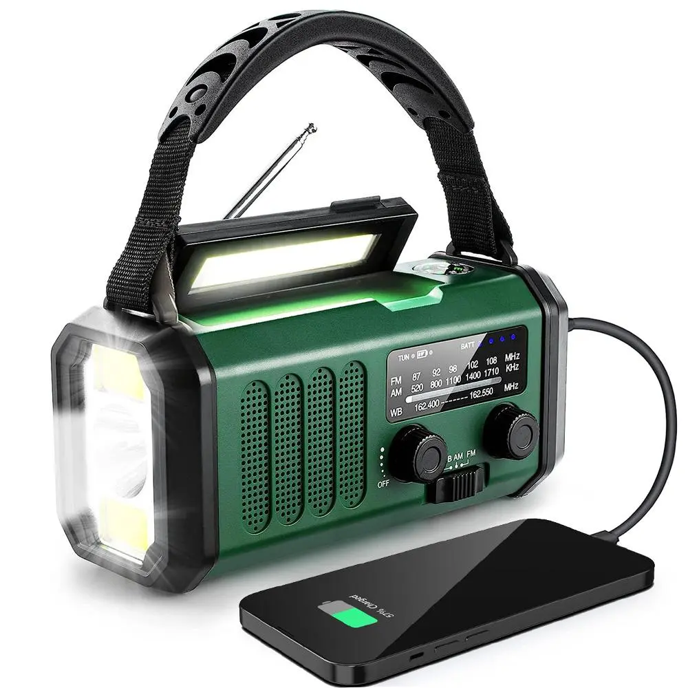Solar Emergency Radio, 10000mAh Portable Hand Crank Radio, NOAA AM FM Weather Radio with Flashlight & Reading Lighting Lamp, Phone Charger for Emergency