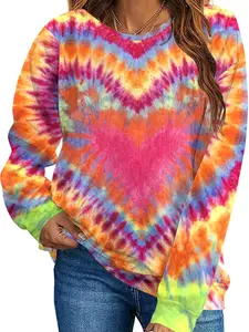 JINTING Valentine Sweatshirts for Women - Tie Dye Heart Valentine's Days Shirt Love Vibes Long Sleeve Pullover Tops