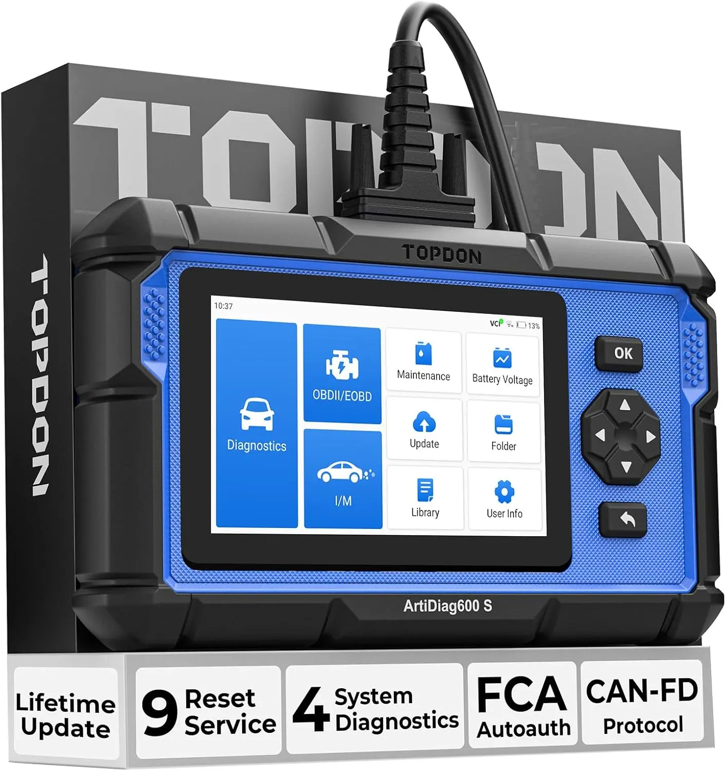 TOPDON AD600S Car Vehicle OBD2 Scanner, Diagnostic Tool, ABS SRS Transmission Engine Code Reader, 9 Reset, Summervibes  Services Scan Tool, Oil/Brake/BMS/SAS/DPF/TPMS/ETS Reset, Injector Coding, Lifetime Free Update,car accessories