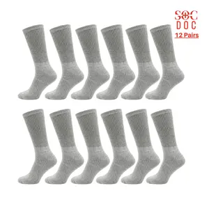 Diabetic Crew Socks – Gray – Sizes 9-11, 10-13, 13-15 – 3, 6, or 12 Pairs for Men & Women – Doctor Approved Non-Binding Seamless Medical Support – Soft Breathable Cotton Blend