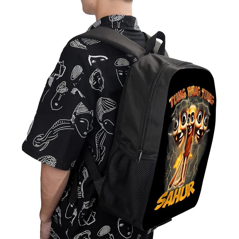 Tung Tung Tung Sahur Printed Backpack - Lightweight Durable Polyester Travel Backpack with Adjustable Straps & Separate Laptop Compartment, Stylish Commuter & College Essentials, Vibrant Graphic Design, Backpack for Travel, Quality Construction
