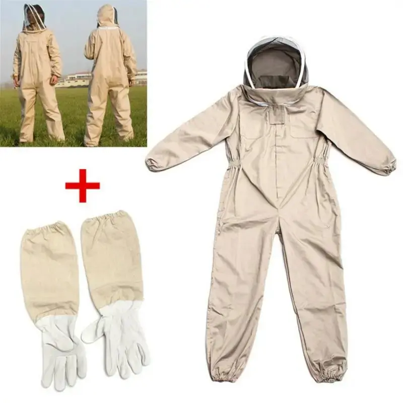 Unisex Professional Ventilated Full Body Beekeeping Suit with Gloves (1 Set), Modern White Cotton-Polyester Adults’ Suit with Elastic Bands, XXL Garden Outdoor Safety Protector (Home Improvement Beekeeping Supplies)
