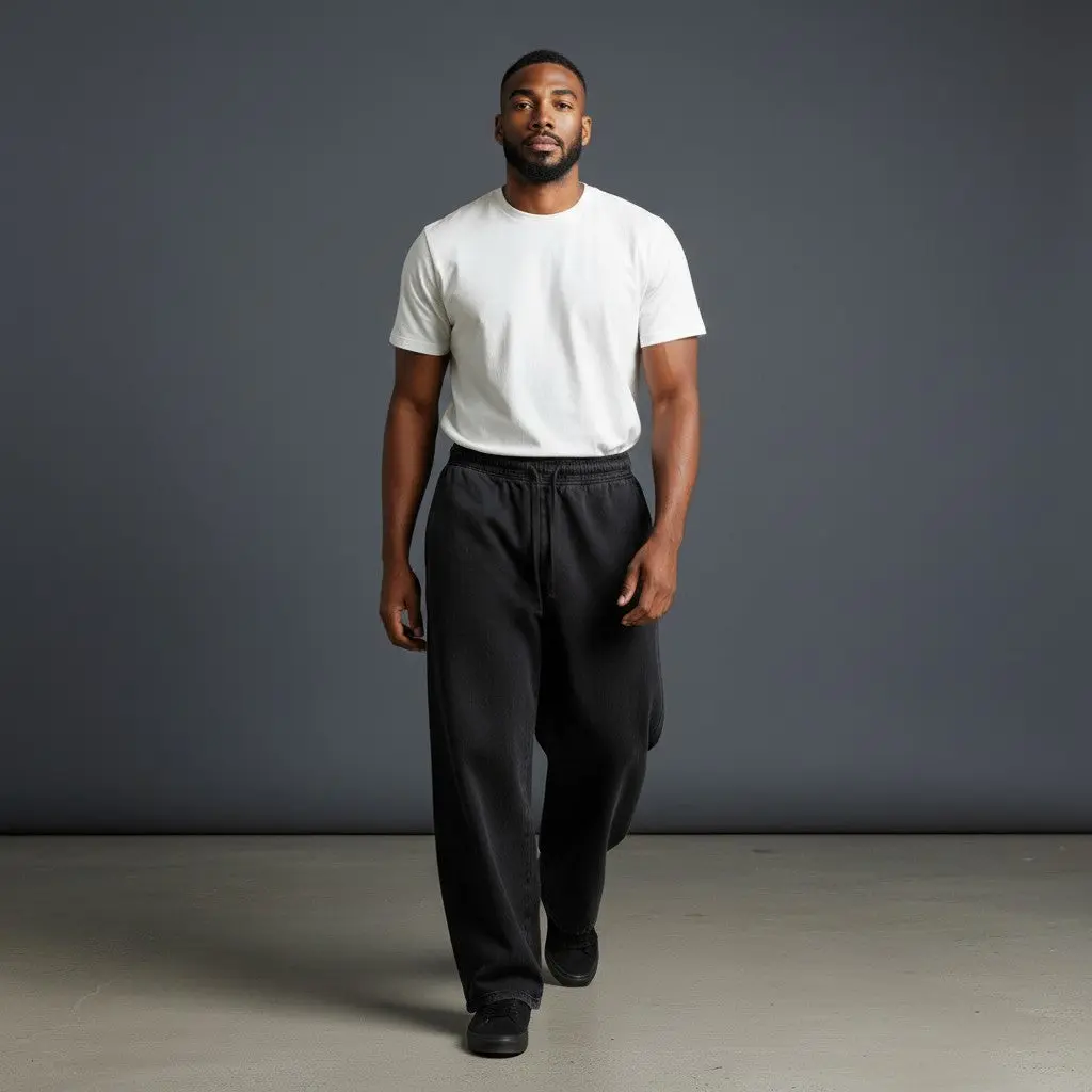OMINA STUDIO - FORM/SILENCE Menswear Relaxed Fit Cotton Soft Baggy Men's Vintage Wash Loose Sweatpants, Baggy Uncuffed Men's Pants, Plain, Clean Minimalist Men's Pants
