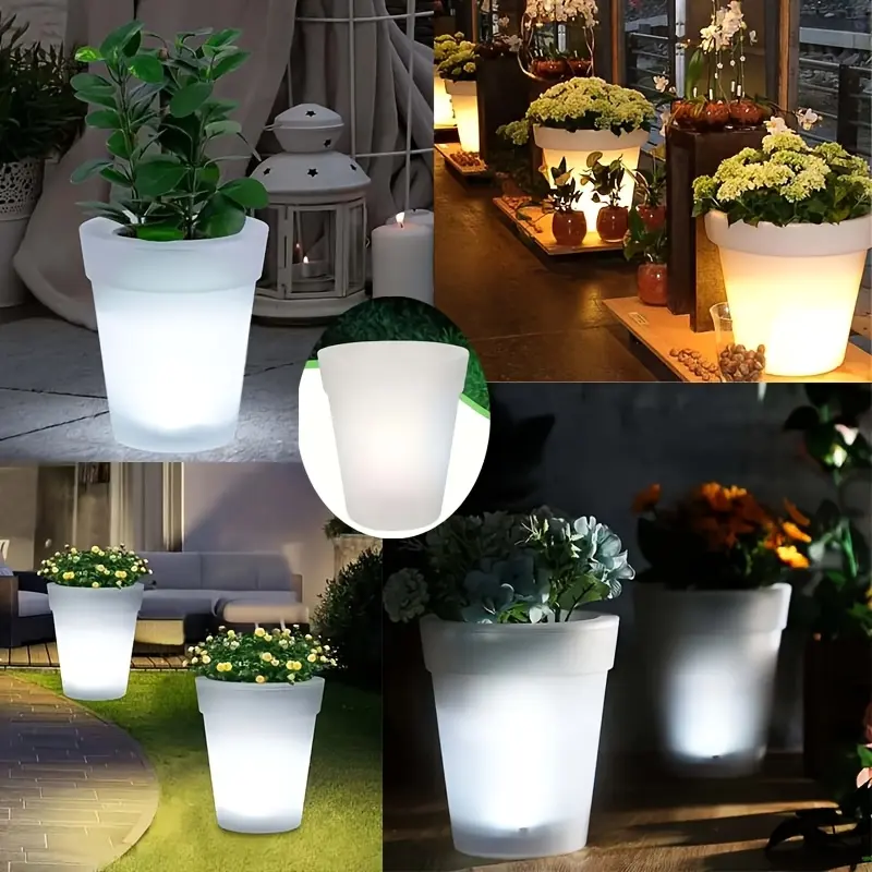 Solar-Powered LED Landscape Planter Pot, Outdoor Modern Waterproof Auto-Sensor Garden Pot with Home LED Lights for Patio, Porch Decor & Security Lighting