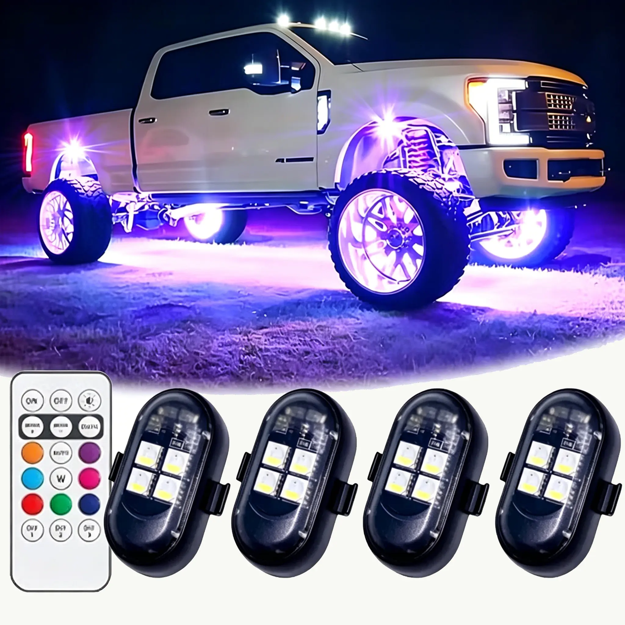 2026 RGB Underglow LED Kit Set for Cars, Motorcycles, Trucks & Jeeps, Wireless Remote Ctrl Waterproof Multi-Color Ambient Lights with Strobe Warning for ATV Night Ride Truck Accessories