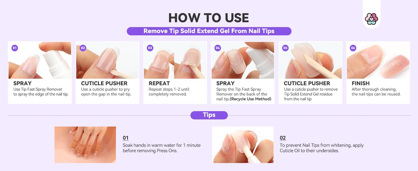 SSProTip X Press-on Nail Glue Remover: 60ml Quick Odorless Removal without Acetone Enriched  Castor Oil & Vitamin E Easy Home Use Nail Care & Manicure