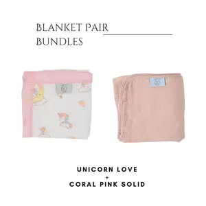 Unicorn Love + Coral Pink Solid Blanket Bundle