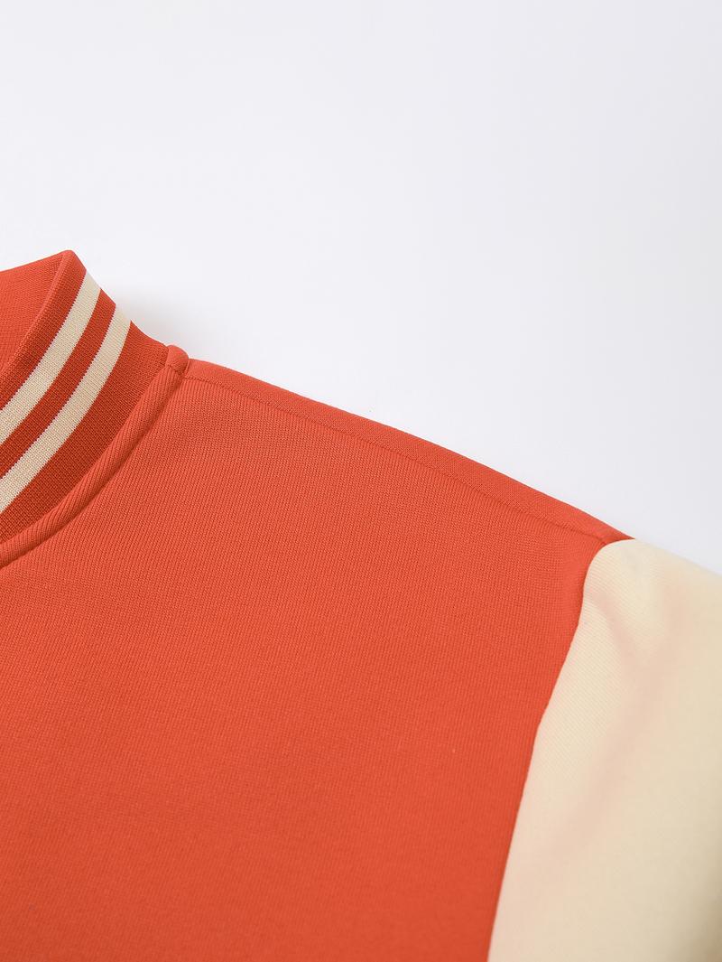 Men's Baseball Jacket Polyester Durable Wind-Resistant Orange & Apricot Colorblock Money, BOY, Rabbit, "$" Graphic Varsity Coat Y2K Vintage Retro Classic Old-School Casual Sports SWAG Streetwear Light Fleece-Lined Winter Jacket Trendy Gift for Boyfriend