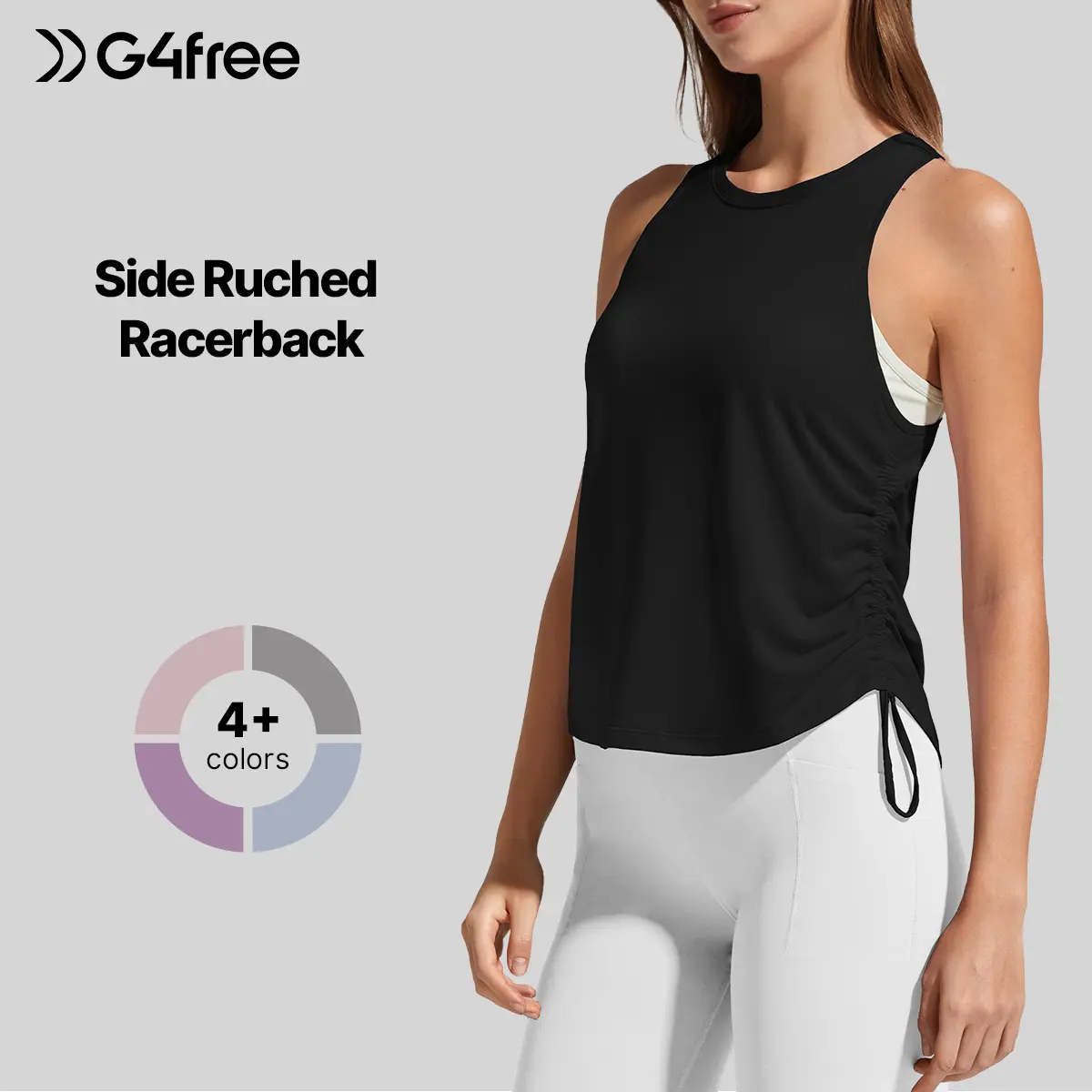 G4Free Lyocell Women's High Neck Racerback Tank Top with Ruch Side - Workout Tops for Gym Yoga, Athletic Tank Tops