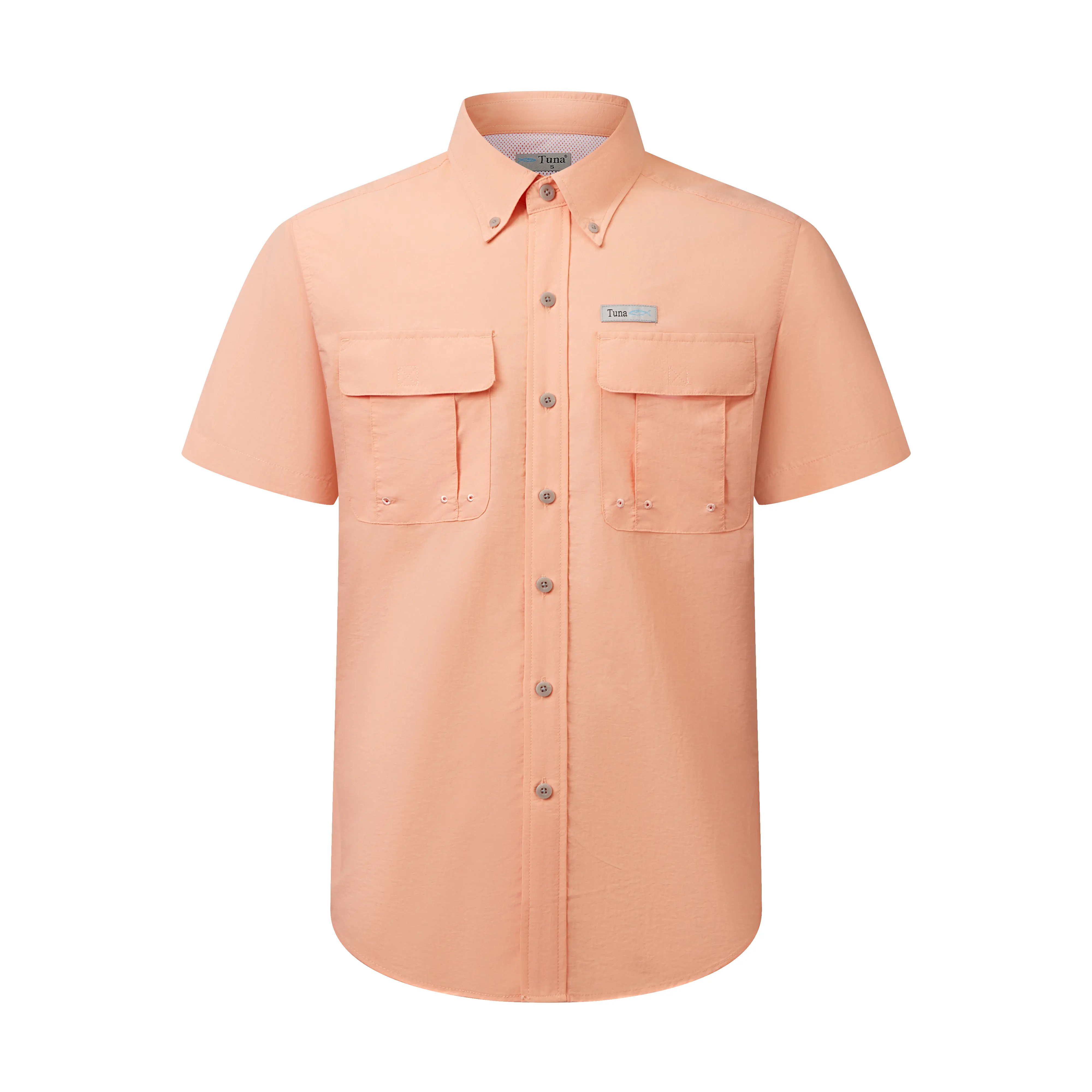 Men’s Nylon Fabric Short Sleeve Fishing Shirt - Tuna Print, UPF 50+ Sun Protection, Quick Dry, Breathable, Lightweight Menswear Top with Pockets, Ideal for Father’s Day, Outdoor Hiking Camping