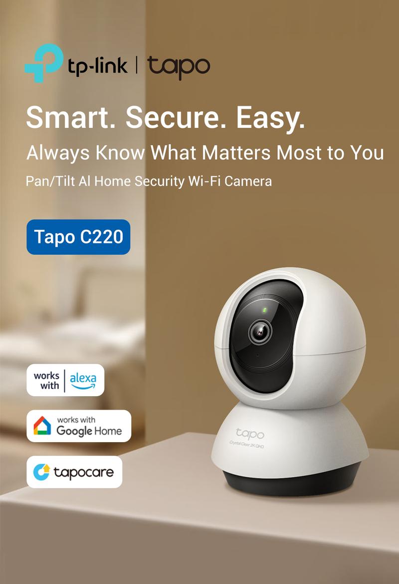TP-Link & Tapo C220 2K Pan/Tilt Smart Security Camera – Pet & Baby Monitor with Motion Tracking, Starlight Night Vision, 2-Way Audio, 512 GB Local/Cloud Storage, Alexa & Google Home